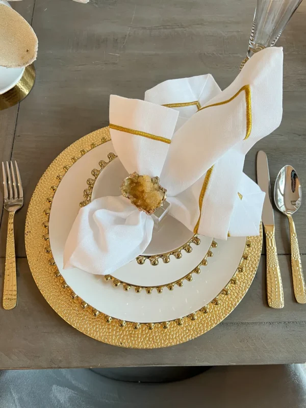 Inspire Me! Home Decor White And Gold Beaded Dinner Set