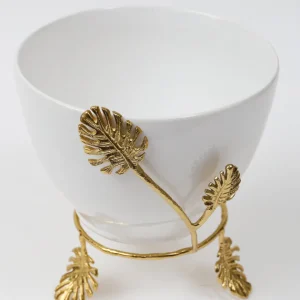 Inspire Me! Home Decor White Ceramic Bowl With Gold Leaf Details (2 Sizes)