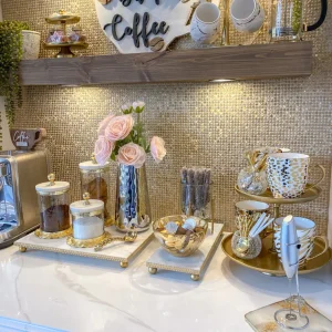 Inspire Me! Home Decor White Marble Tray W/ Gold Textured Edge (2 Size)