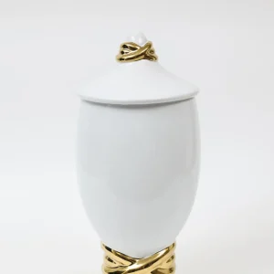 Inspire Me! Home Decor White Ceramic Jar With Elegant Gold Details (2 Sizes)