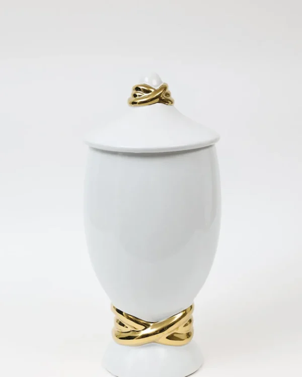 Inspire Me! Home Decor White Ceramic Jar With Elegant Gold Details (2 Sizes)