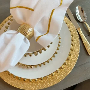 Inspire Me! Home Decor White And Gold Beaded Dinner Set