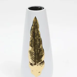 Inspire Me! Home Decor White Ceramic Vase With Gold Leaf Design (3 Sizes)