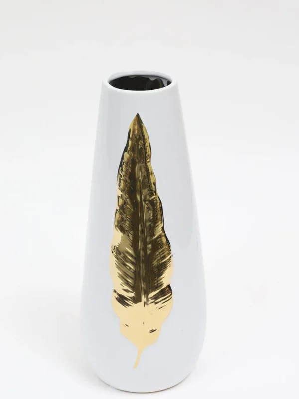 Inspire Me! Home Decor White Ceramic Vase With Gold Leaf Design (3 Sizes)