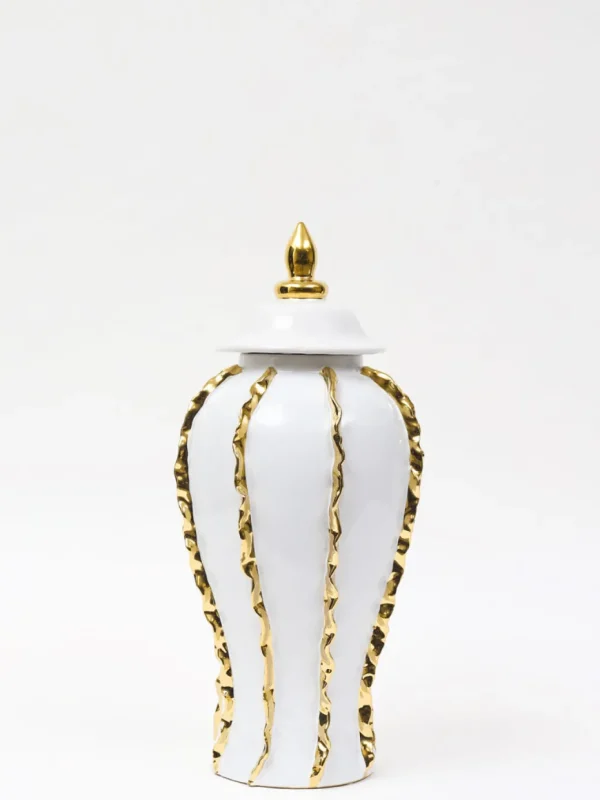 Inspire Me! Home Decor White Ginger Jar With Gold Details (3 Sizes)