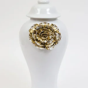 Inspire Me! Home Decor White Ginger Jar With Large Gold Flower Detail (3 Sizes)