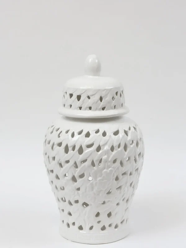 Inspire Me! Home Decor White Leaf Pattern Ginger Jar (2 Sizes)