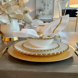 Inspire Me! Home Decor White And Gold Beaded Dinner Set