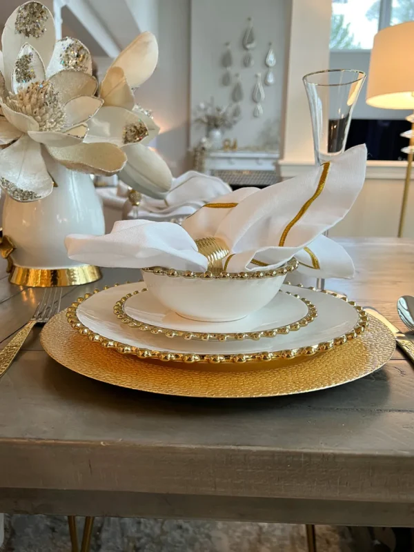 Inspire Me! Home Decor White And Gold Beaded Dinner Set