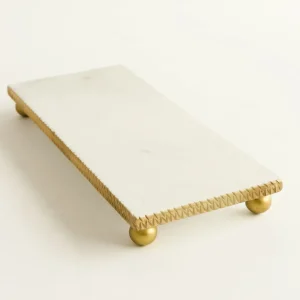 Inspire Me! Home Decor White Marble Tray W/ Gold Textured Edge (2 Size)