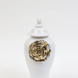 Inspire Me! Home Decor White Ginger Jar With Large Gold Flower Detail (3 Sizes)