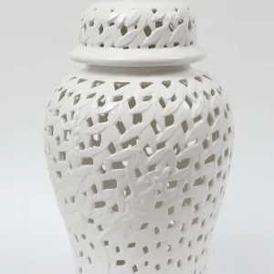 Inspire Me! Home Decor White Leaf Pattern Ginger Jar (2 Sizes)