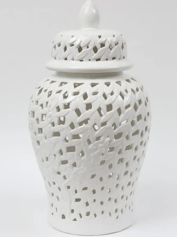 Inspire Me! Home Decor White Leaf Pattern Ginger Jar (2 Sizes)