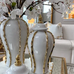 Inspire Me! Home Decor White Ginger Jar With Gold Details (3 Sizes)