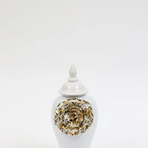 Inspire Me! Home Decor White Ginger Jar With Large Gold Flower Detail (3 Sizes)