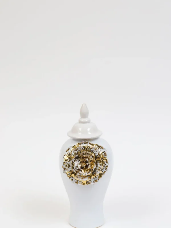 Inspire Me! Home Decor White Ginger Jar With Large Gold Flower Detail (3 Sizes)