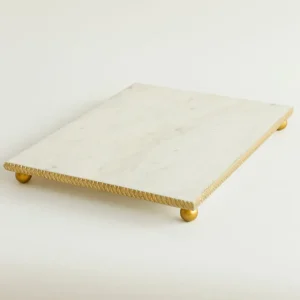 Inspire Me! Home Decor White Marble Tray W/ Gold Textured Edge (2 Size)