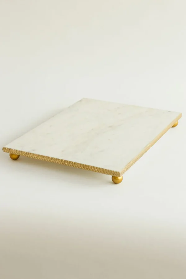 Inspire Me! Home Decor White Marble Tray W/ Gold Textured Edge (2 Size)