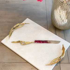 Inspire Me! Home Decor Willow Leaf Handle White Marble Tray