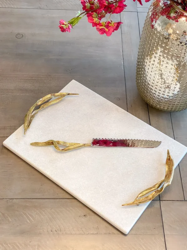 Inspire Me! Home Decor Willow Leaf Handle White Marble Tray