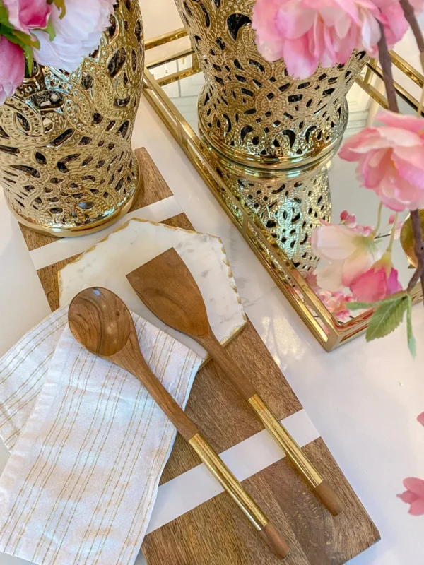 Inspire Me! Home Decor Wood Servers W/ Gold Metal Handles