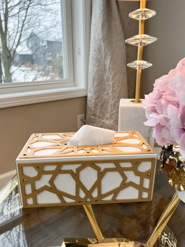 Inspire Me! Home Decor Wood Gold And White Tissue Box Cover