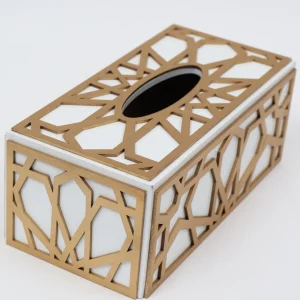 Inspire Me! Home Decor Wood Gold And White Tissue Box Cover