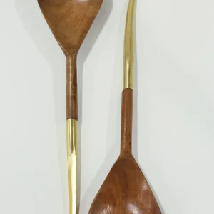 Inspire Me! Home Decor Wood Salad Servers W/ Gold Metal Handle