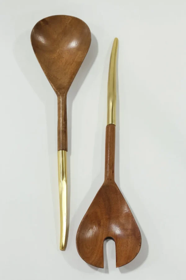 Inspire Me! Home Decor Wood Salad Servers W/ Gold Metal Handle